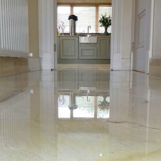 Marble floor restored by PMAC, stripped, cleaned, polished and sealed