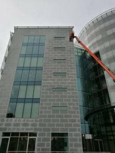 Façade cleaning Eir Building at height